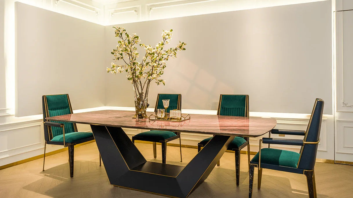 Art Deco Dining Table | Luxury Marble & Metal Design - RITONG HOME Furnishing