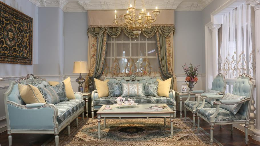 Blue Velvet Sofa: French Luxurious Sofa for French Living Rooms by Ritong Furnishing - RITONG HOME Furnishing