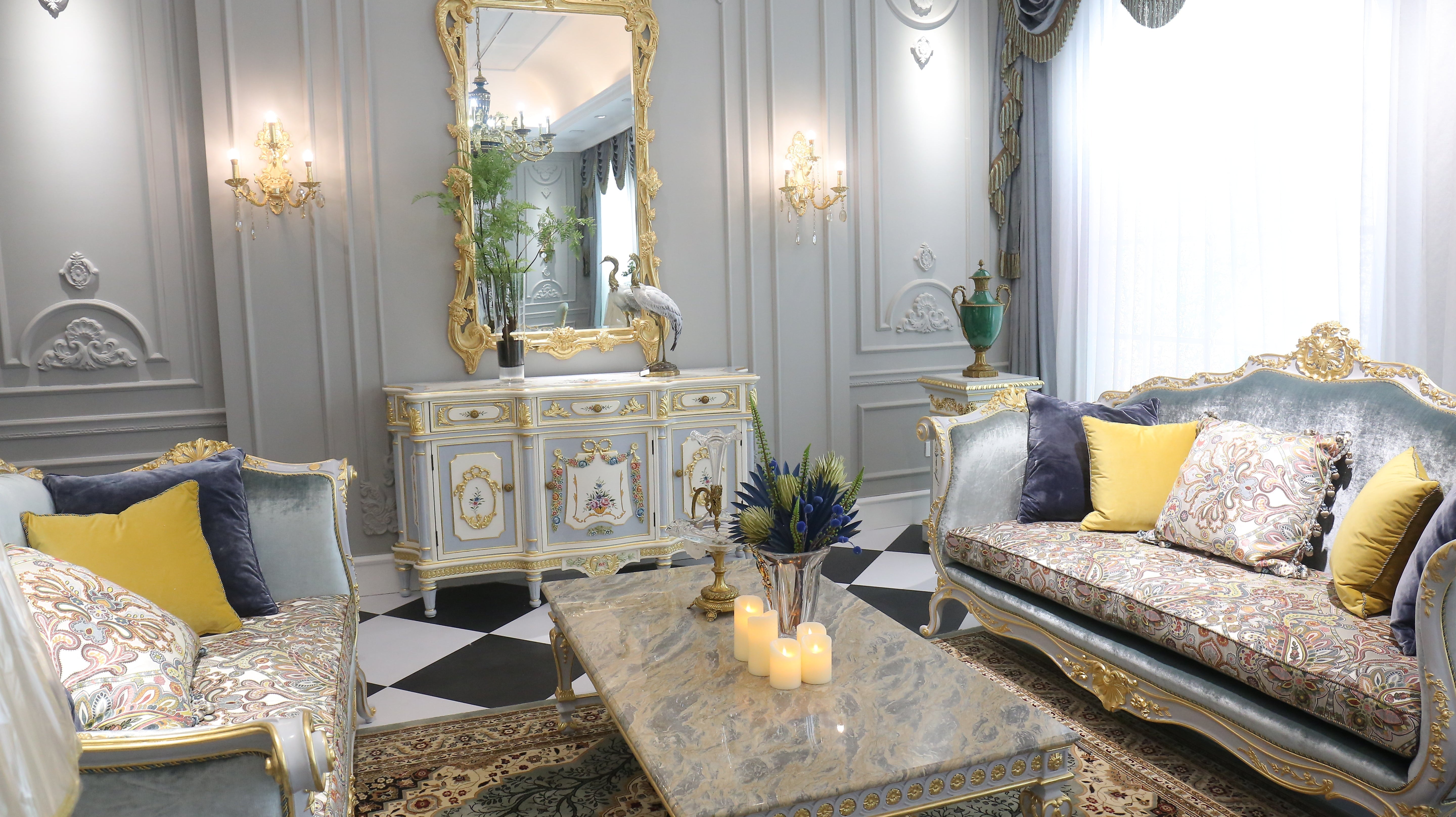 Coffee Table in Marble: French Coffee Table & Antique Sideboard Set - RITONG HOME Furnishing