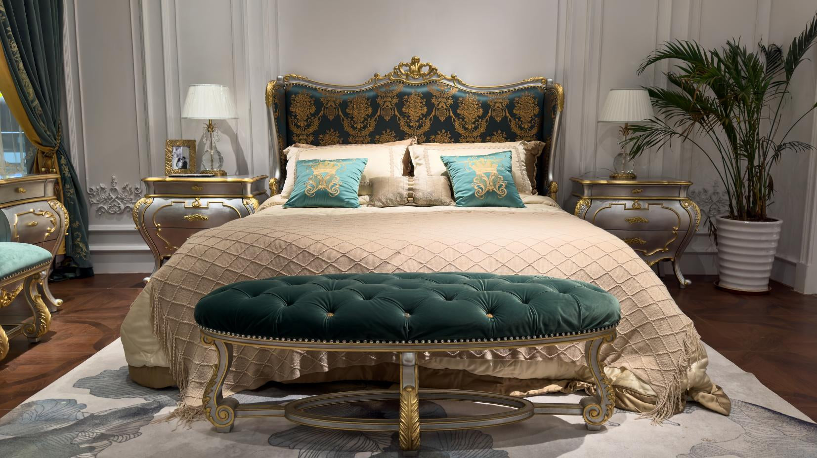 Green Velvet Bed: Solid Wood Nightstand & Wood Nightstand French Set - RITONG HOME Furnishing