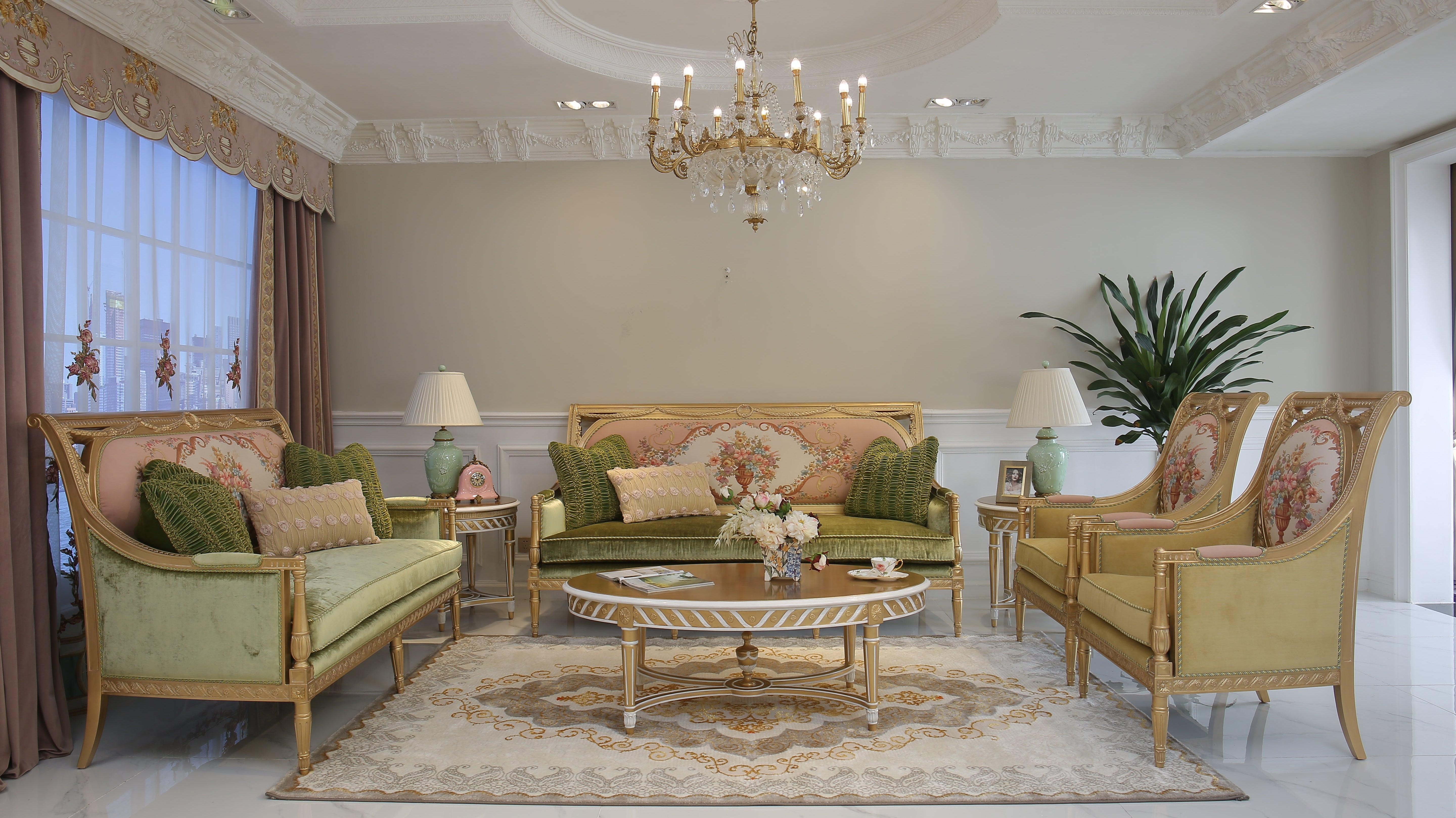 Luxury Sofa Set: French Armchair & Oval Coffee Table Furniture - RITONG HOME Furnishing