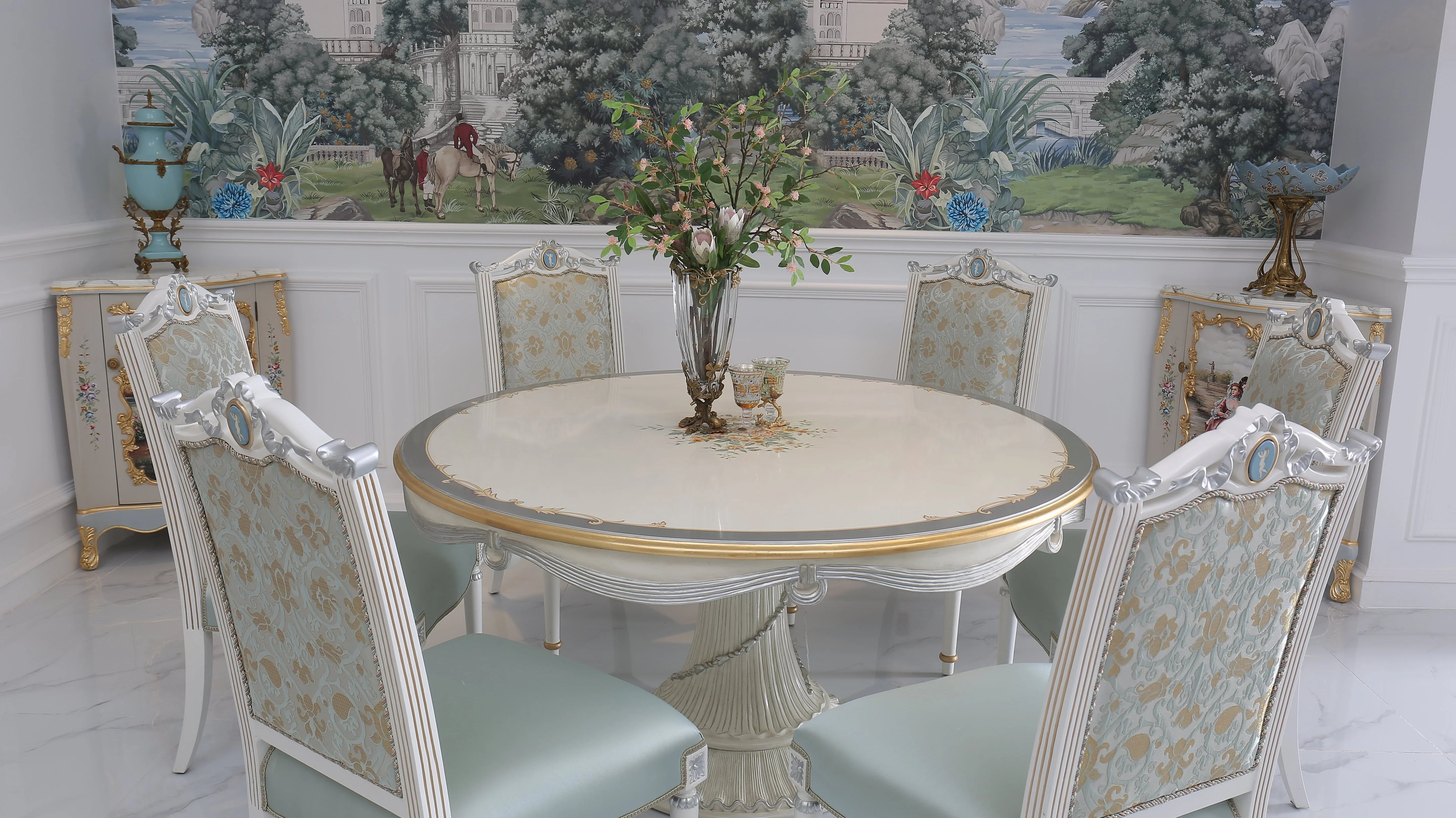 Round Dining Table and Chairs for a French Dining Room - RITONG HOME Furnishing