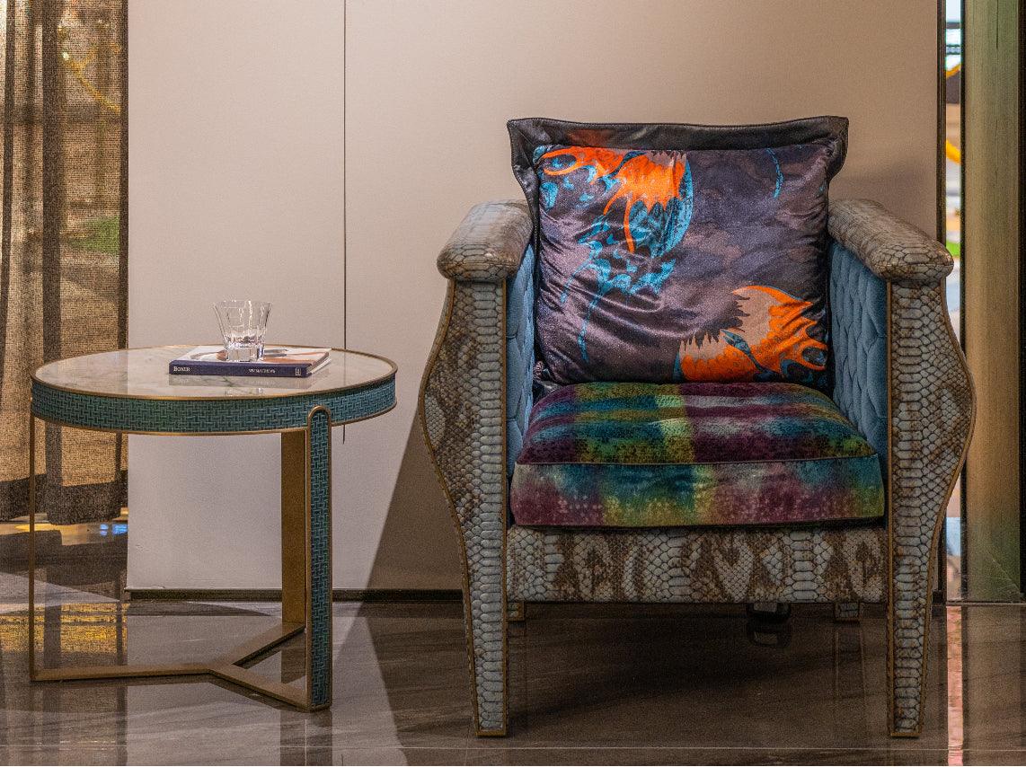 Luxury accent chair styled in modern living room interior