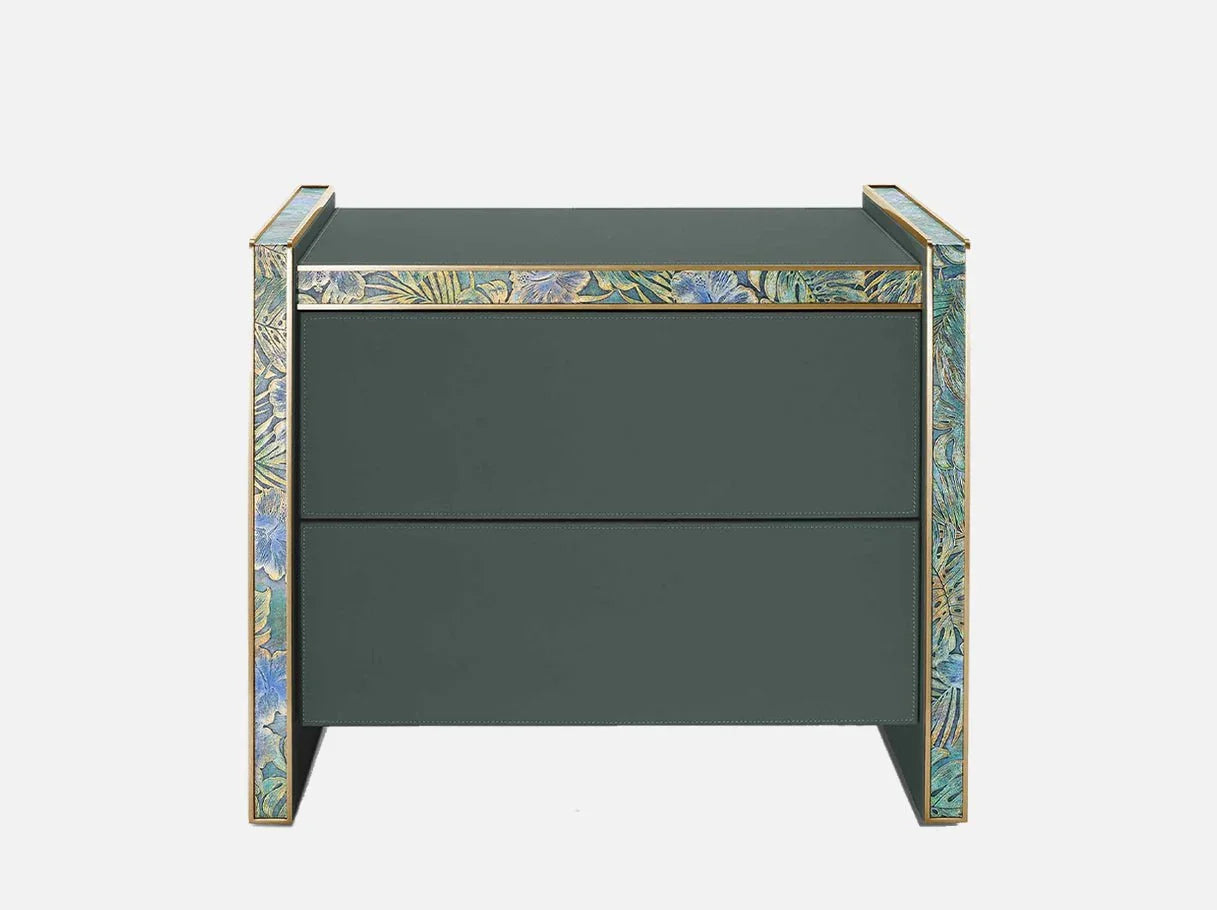 MC-2606 Art Deco nightstand with embossed leather and brass-plated frame