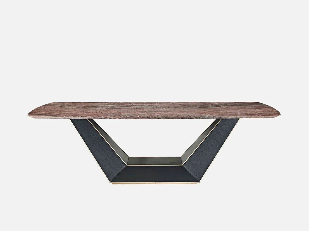 Rectangular dining table MD-3016 with marble top and brass-edged base