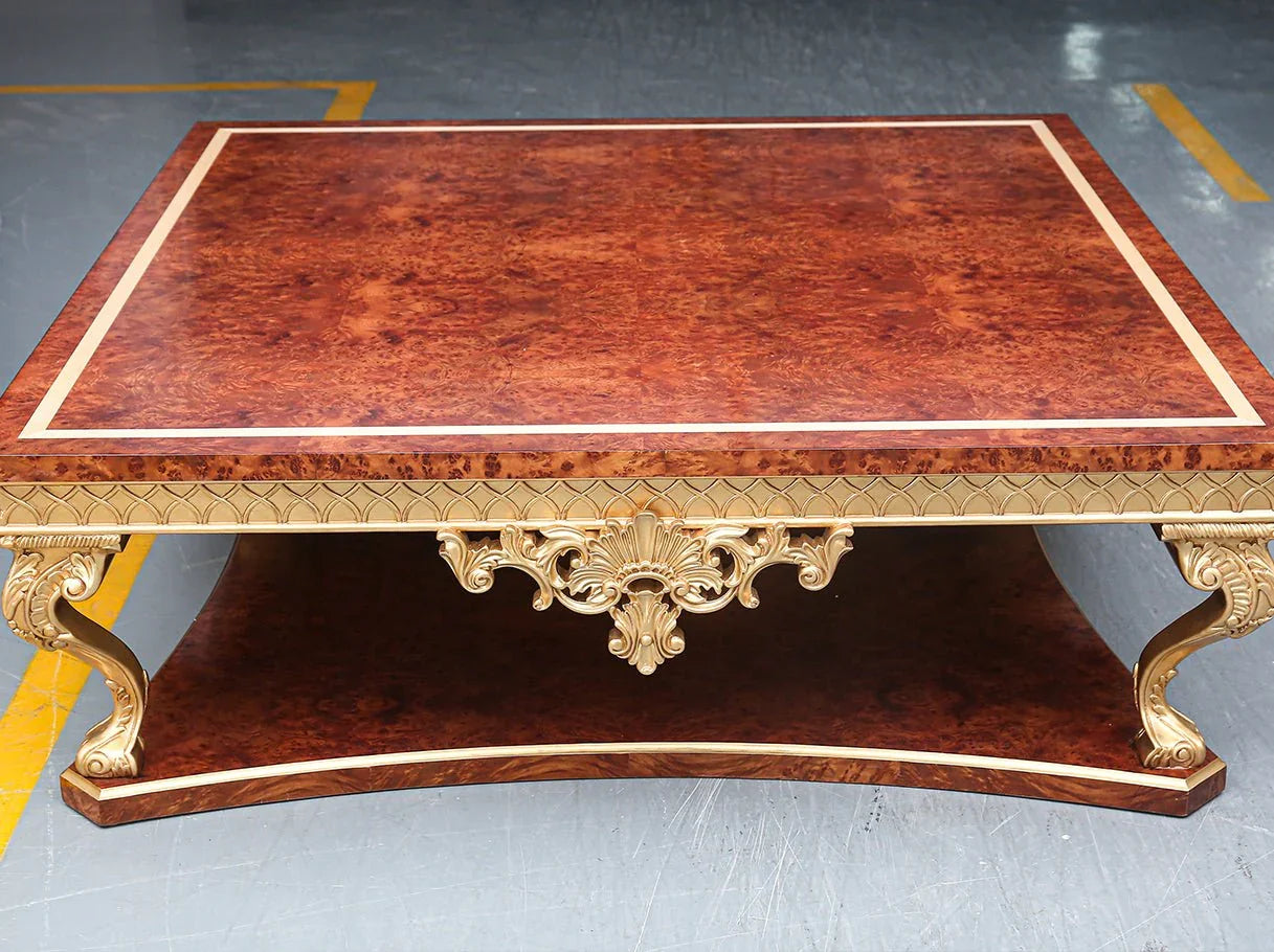 Overhead view of CT-0506 solid wood coffee table with polished veneer grain, balanced square form, and refined craftsmanship.