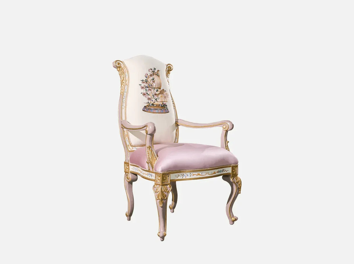 AC-0422 wingback dining chair side view: Curved wingback, gold leaf accents, french style detailing – exemplifying elegance