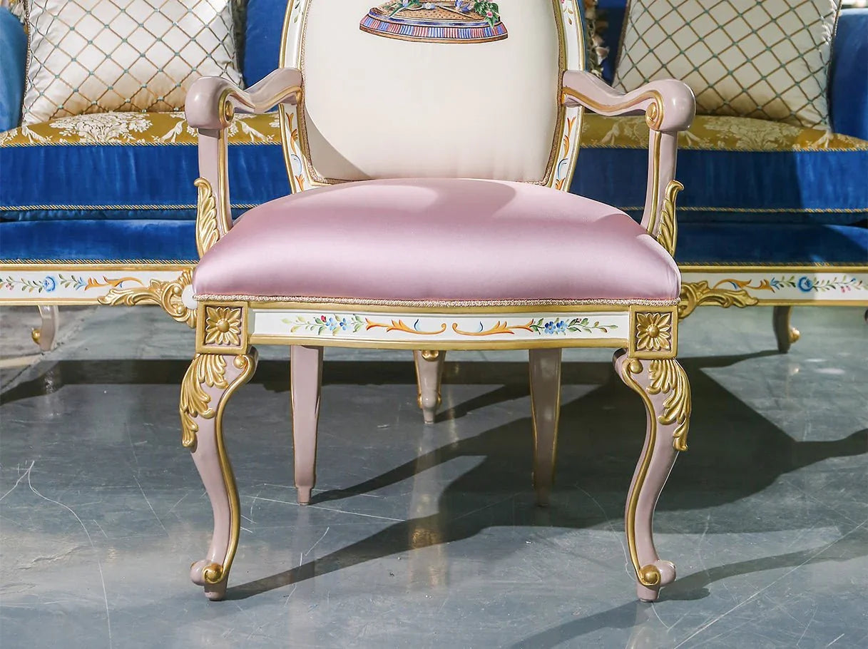 Wingback dining chairs AC-0422 in dining set: Silk seats, embroidered backs – perfect for french style interiors