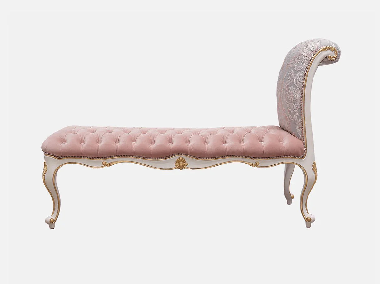 French bench BE-056 with hand-carved beechwood and jacquard fabric upholstery