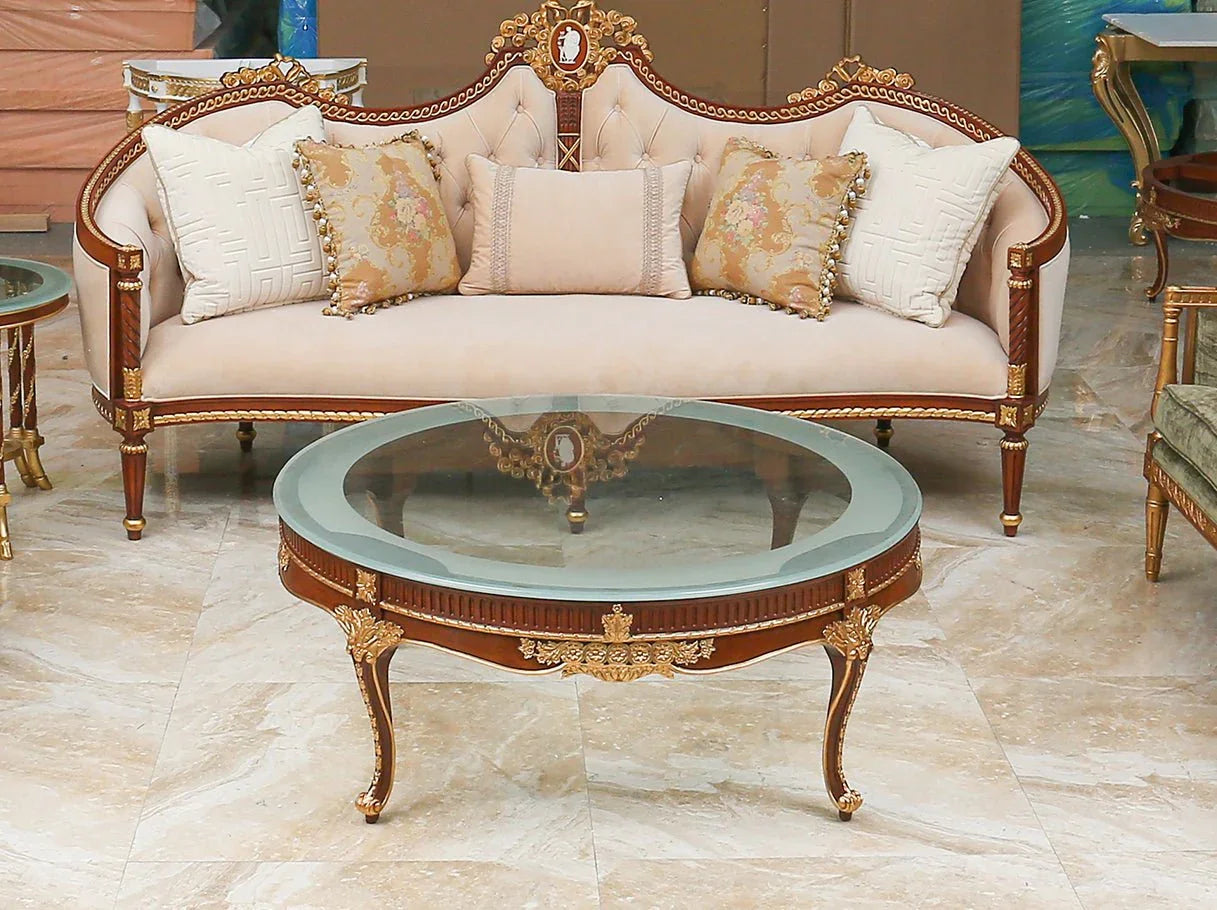 A luxury living room scene featuring the glass coffee table CT-0506 paired with elegant seating, showcasing refined high end furniture.