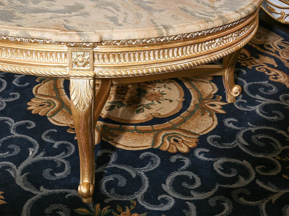 Detail shot of CT-1185 carved frame with gold leaf highlights.