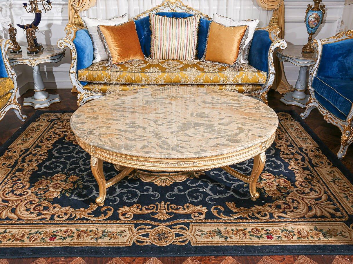 Styled interior scene with CT-1185 marble coffee table in a luxury living room.