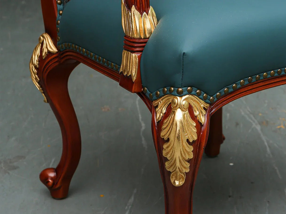 AC-268 dining chair with arms arm detail: Intricate carved beech wood, premium leather trim – ideal for high end furniture