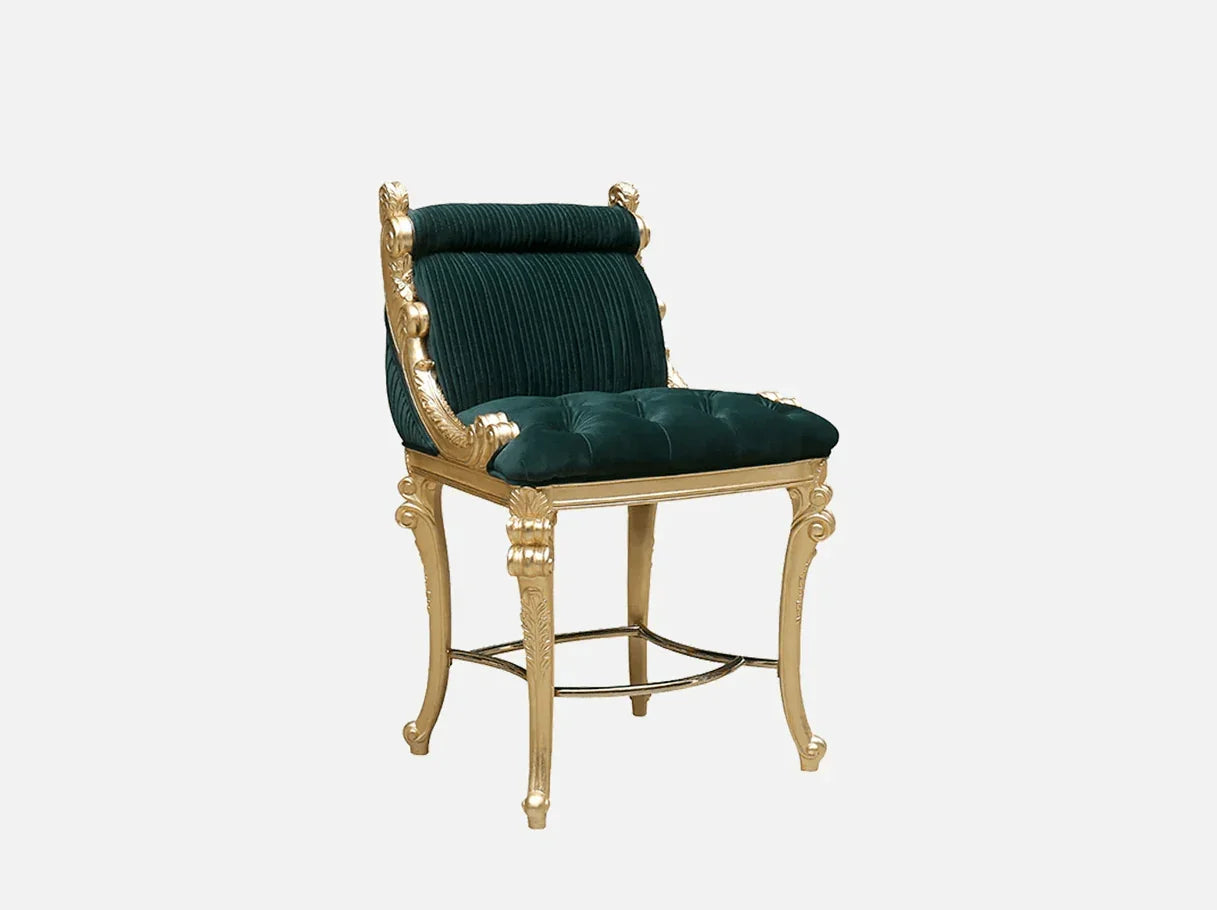 DC-041 velvet dining chair side view: Curved legs, ornate carvings, french style gold detailing – exemplifying elegance