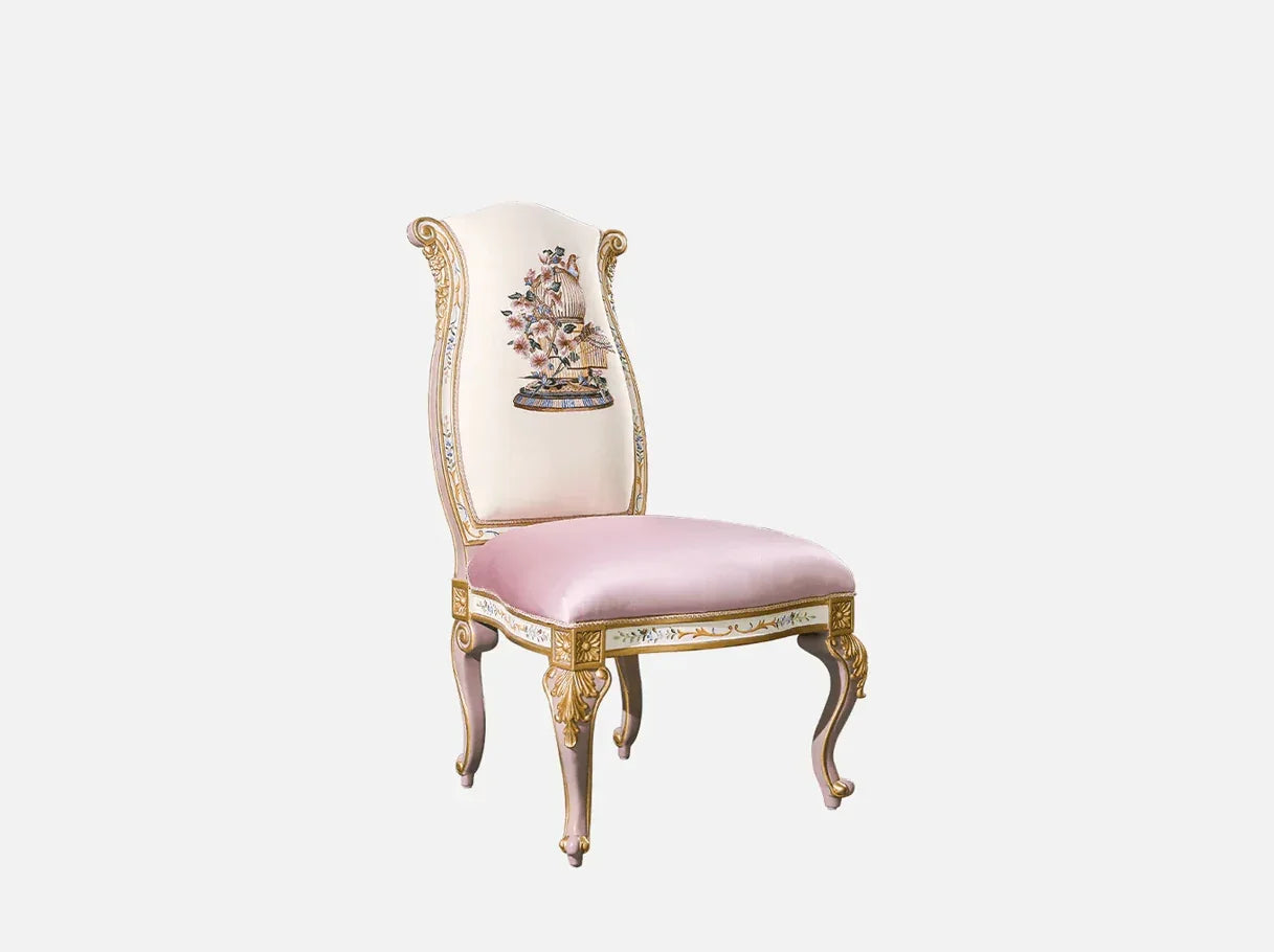 DC-0422 wingback dining chair side view: Curved wingback, gold leaf accents, french style detailing – exemplifying elegance