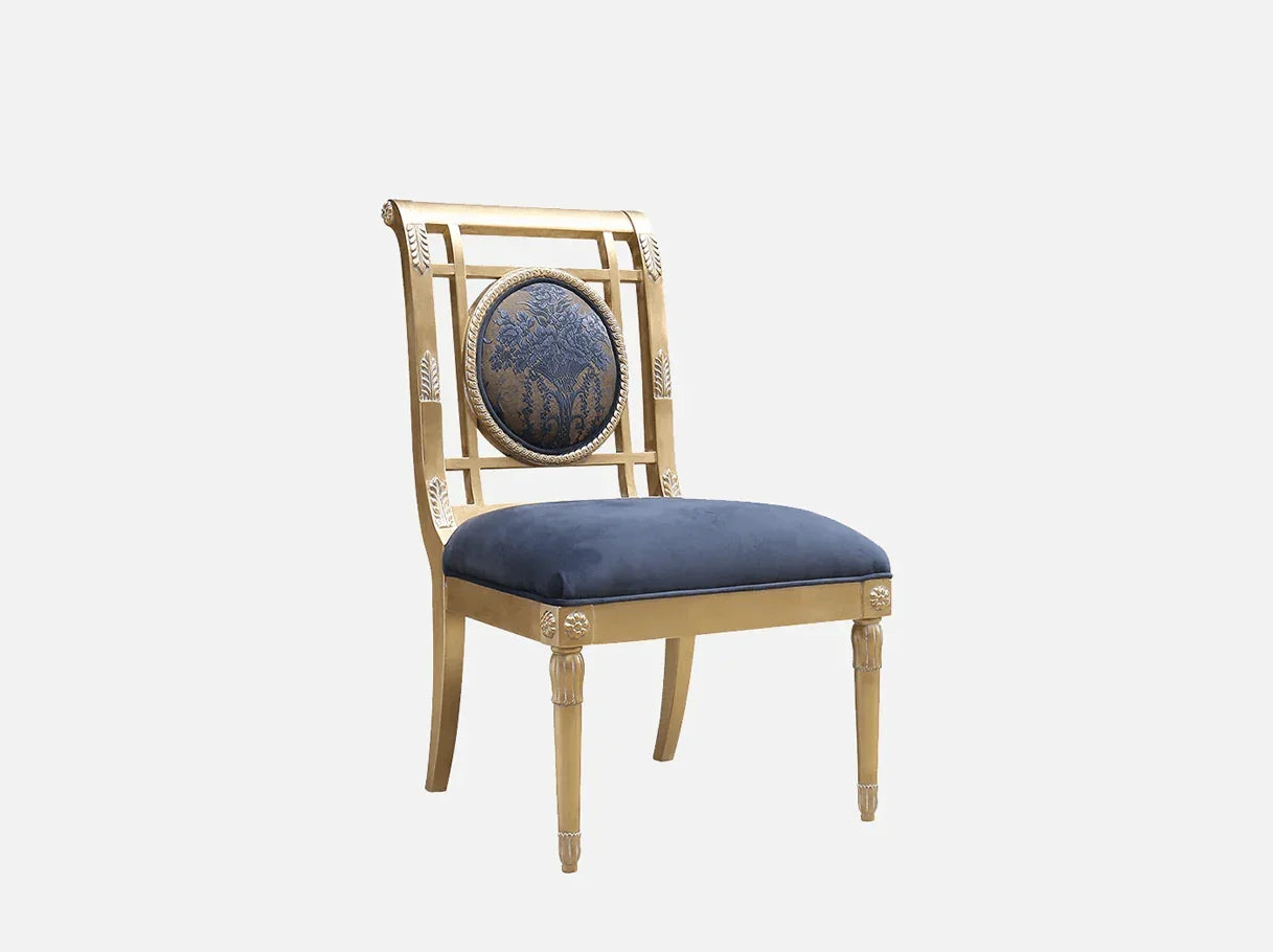 DC-077 dining chair side view: Carved legs, velvet seat, french style gold detailing – exemplifying elegance