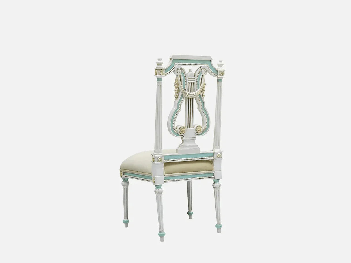 DC-081 dining chair back view: Intricate carved curved back, beech wood frame – highlighting french style artistry