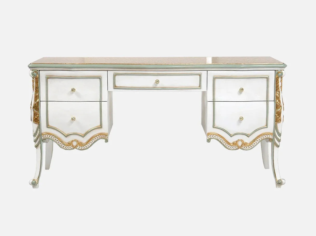 Vintage dressing table V-083 with beechwood frame and gold leaf decorative finish.