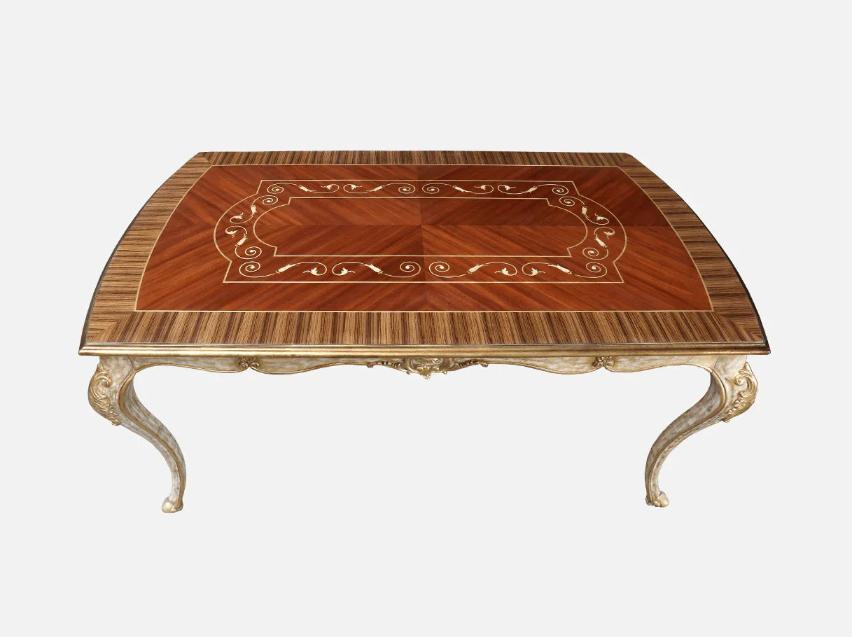 D-052 solid wood dining table top detail: polished wood texture with refined detailing, fits high end furniture ensembles, made with carefully sourced materials.