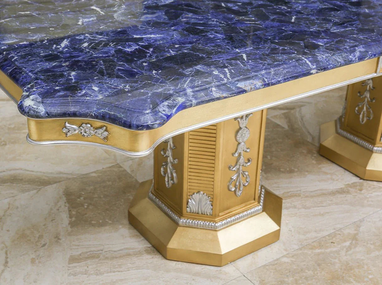 Marble dining table D-1172 in dining space: Matches luxurious decor, gold accents, and french-style furniture – ideal for sophisticated gatherings.