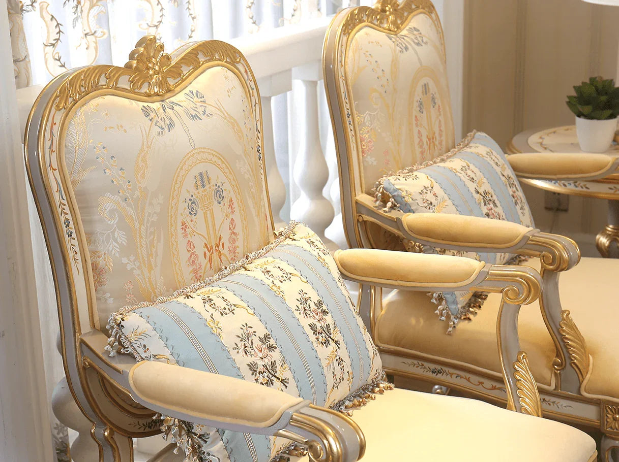 French armchairs A-0349 arranged in a classic French-style living room with matching French sofa and coffee table.