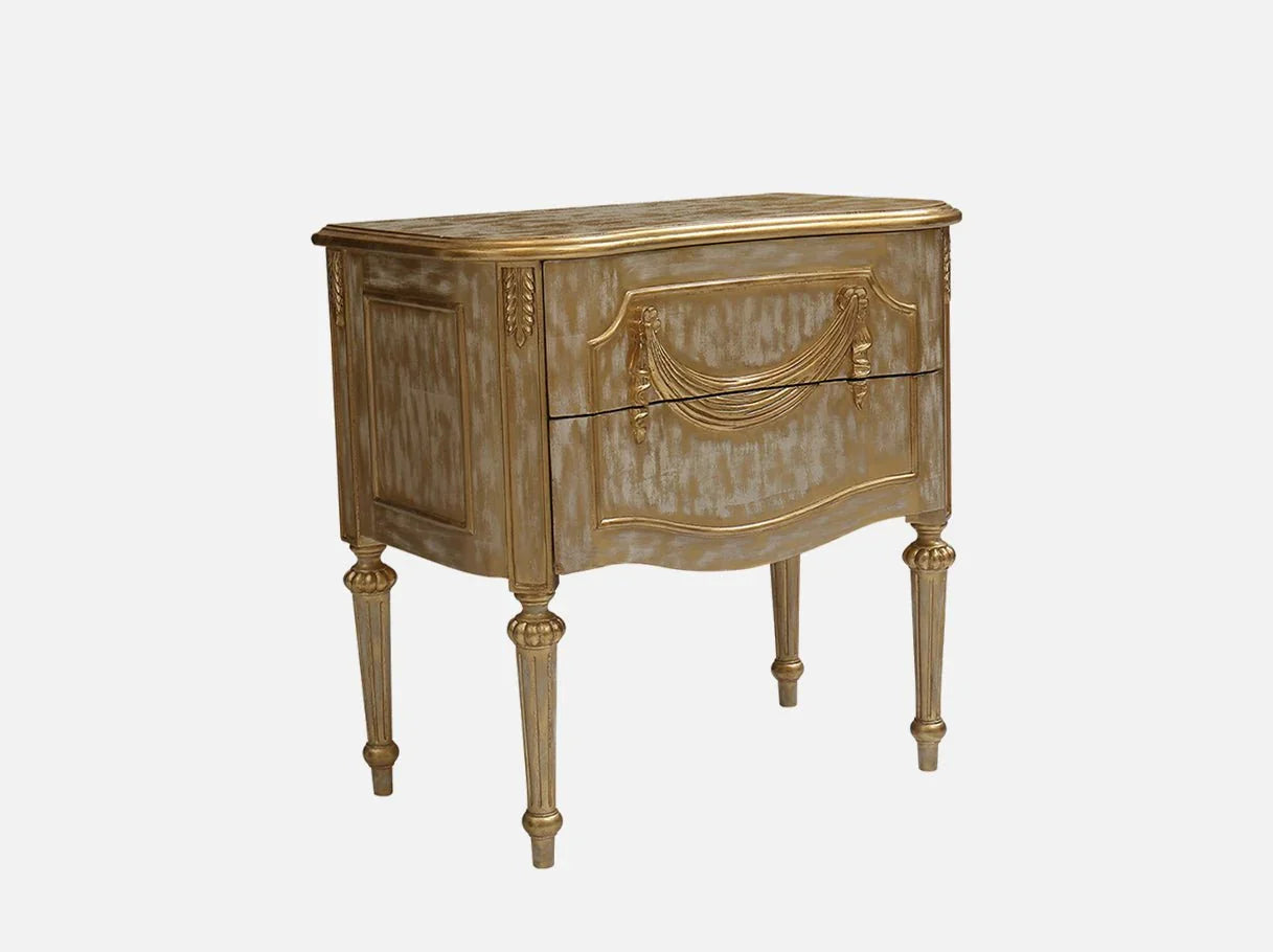 Luxury wood bedside table in classical French style with storage drawers