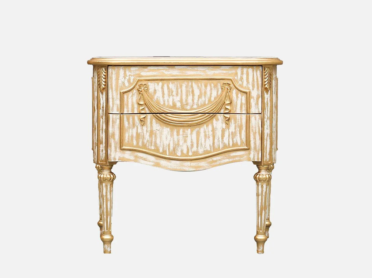Solid wood nightstand N-086 with gold leaf finish and carved details