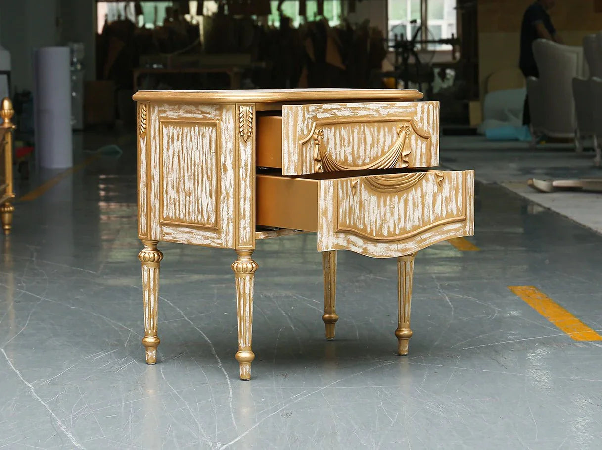 Bedroom furniture nightstand in solid wood with decorative carvings