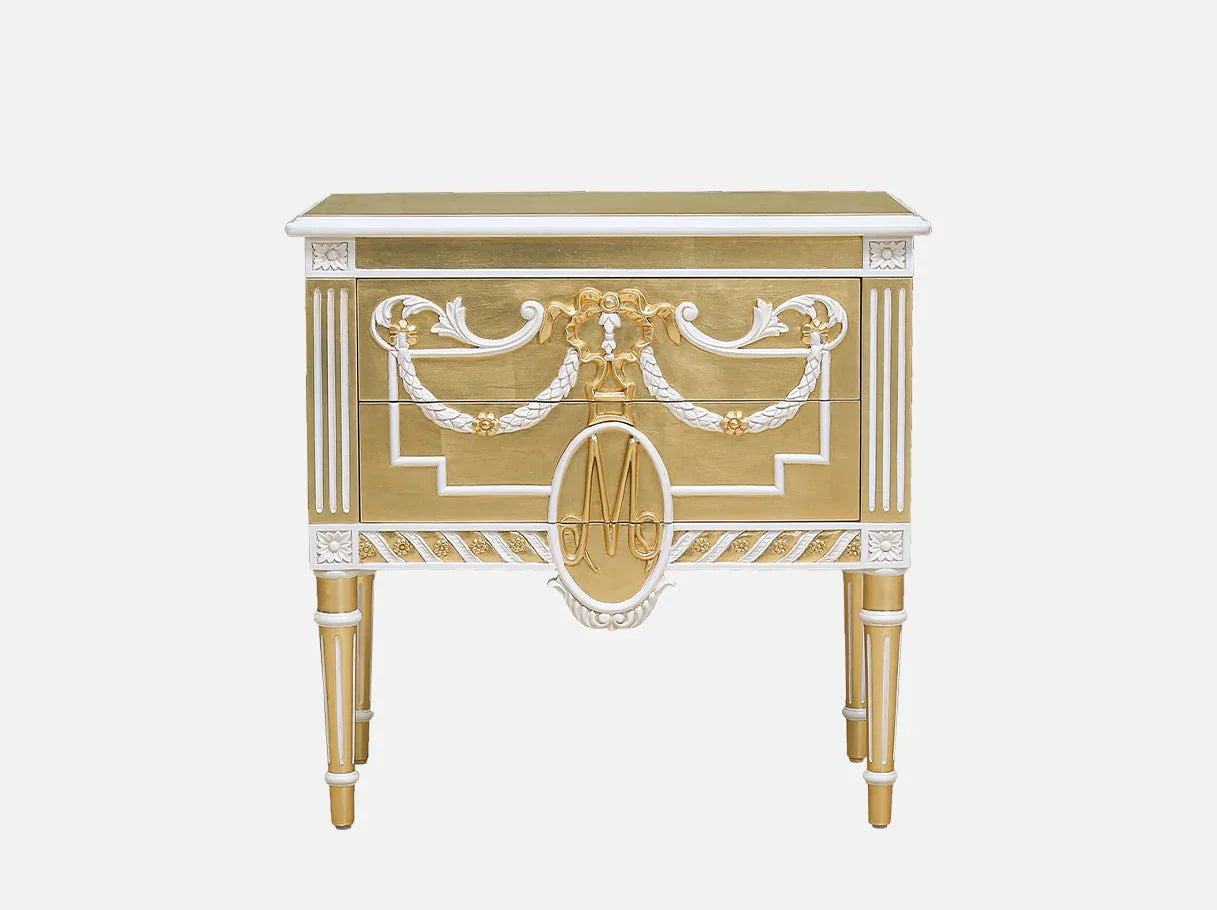 Vintage nightstand N-087 with neoclassical carvings and gold leaf finish