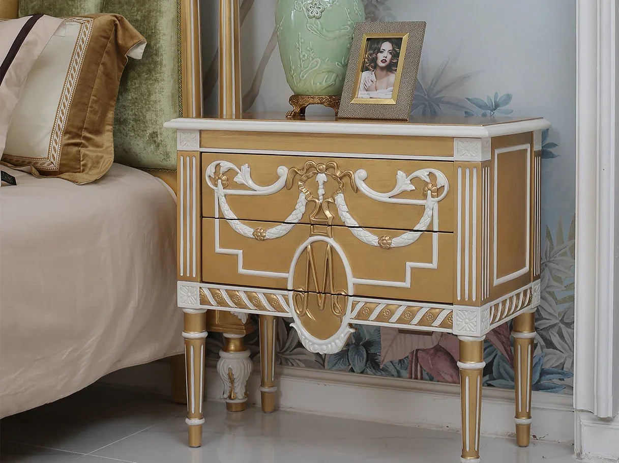Luxury French style nightstand N-087 placed beside bed for elegant storage