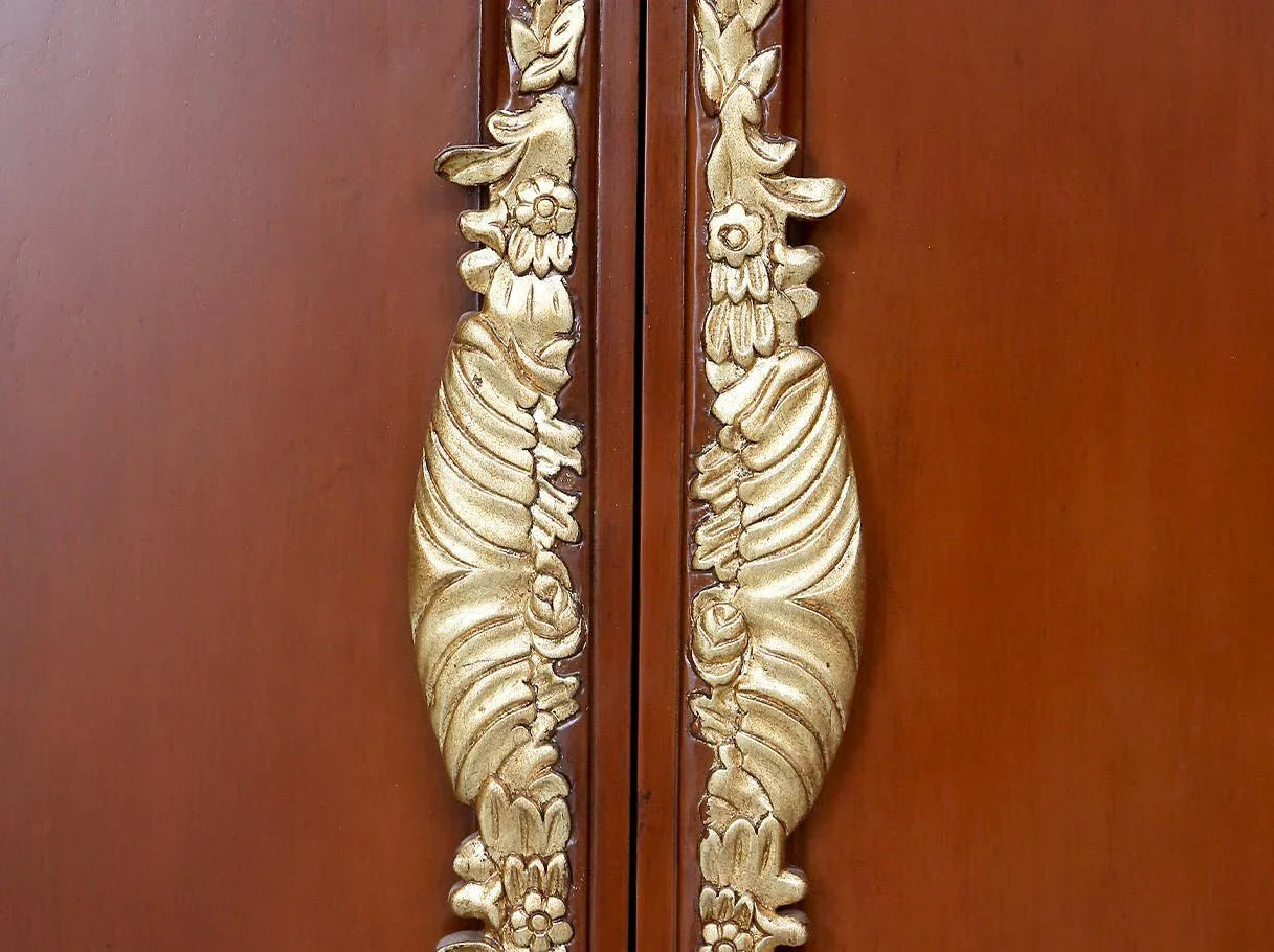 Tall cabinet C-0221 door wood detail: Rich wood finish, gold leaf inlay – perfect for elegant decor.