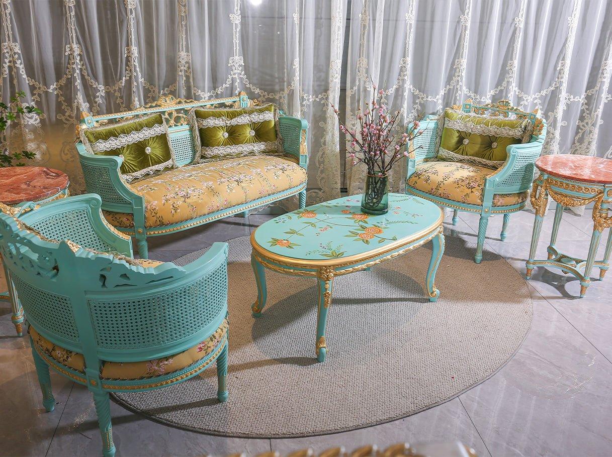 Styled interior view of CT-0020 coffee table in a luxury living room with matching sofa set.