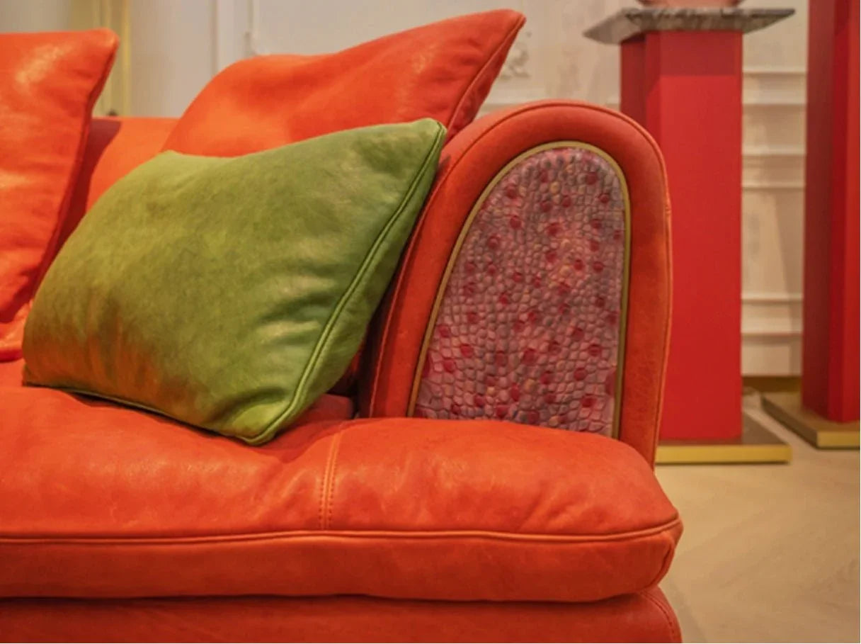 Close-up of MS-2981 Jazz Sofa armrest in embossed calf leather – luxury sectional sofa detail