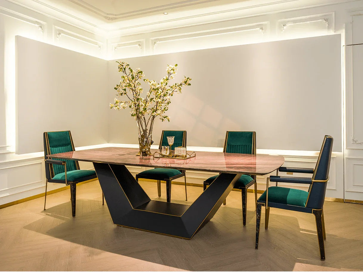 Art Deco Dining Table | Luxury Marble & Metal Design - RITONG HOME Furnishing