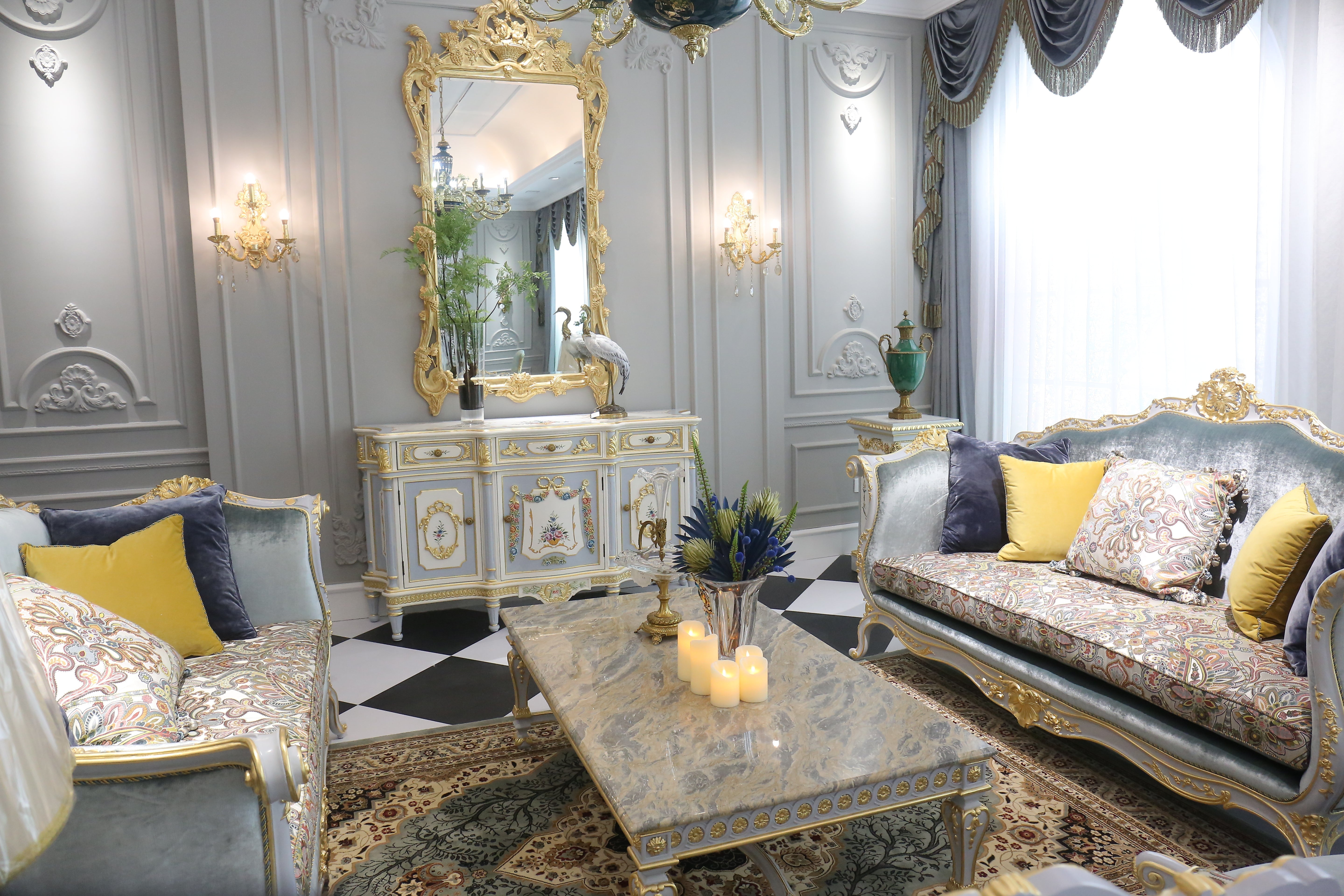 Coffee Table in Marble: French Coffee Table & Antique Sideboard Set - RITONG HOME Furnishing