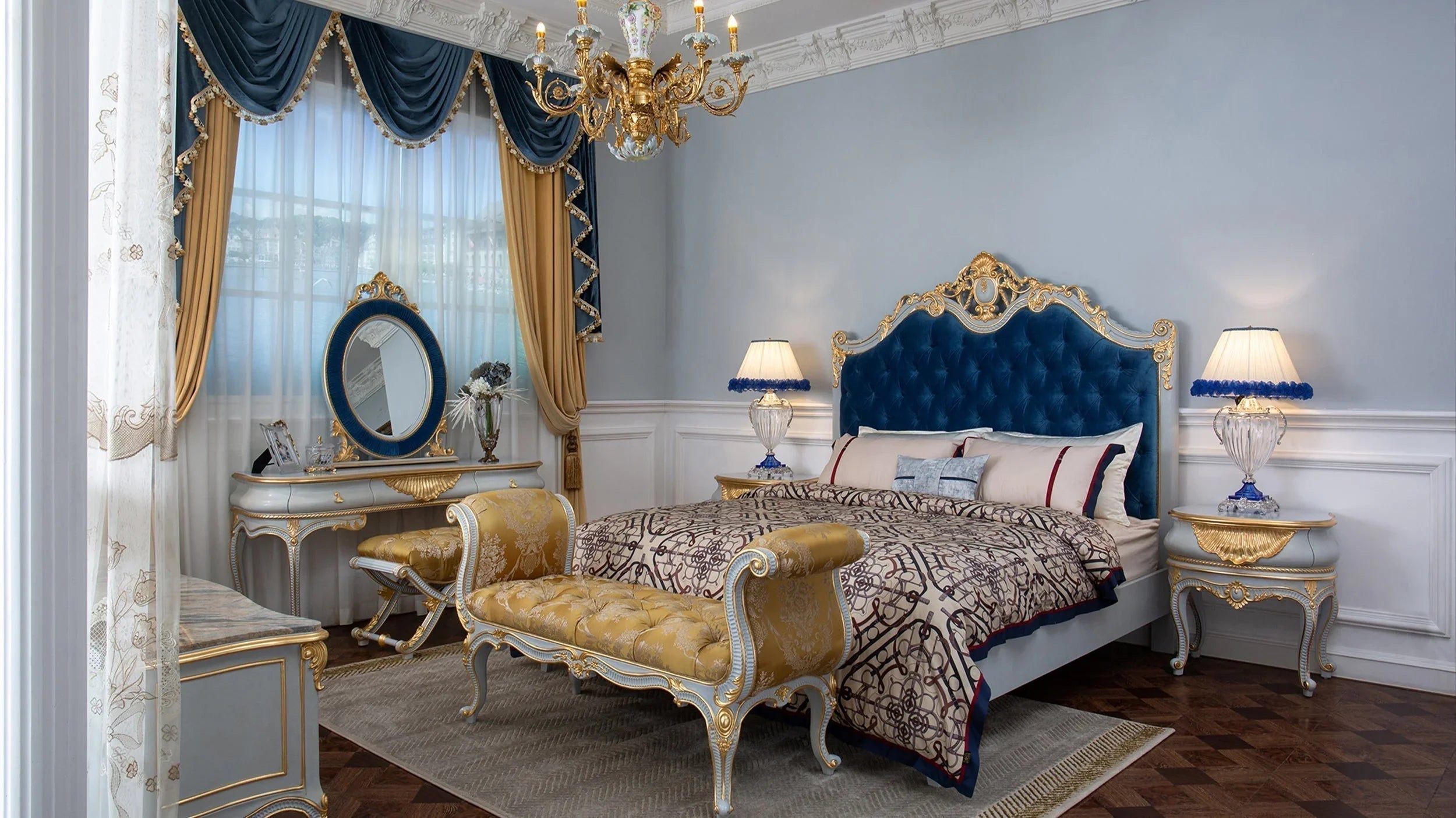 French Style Sofa & Blue Coffee Table | Luxury Furniture - RITONG HOME Furnishing