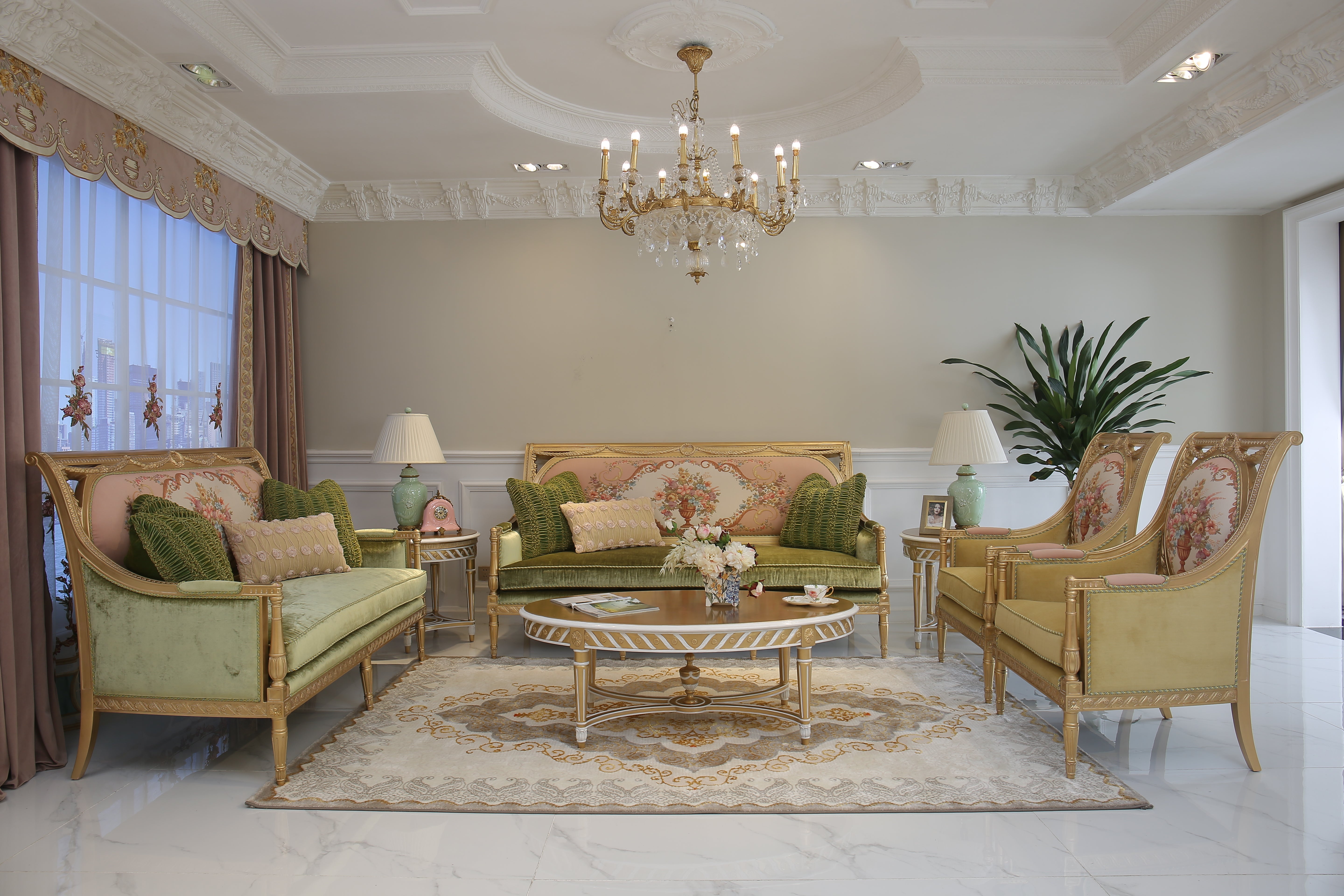 Luxury Sofa Set: French Armchair & Oval Coffee Table Furniture - RITONG HOME Furnishing