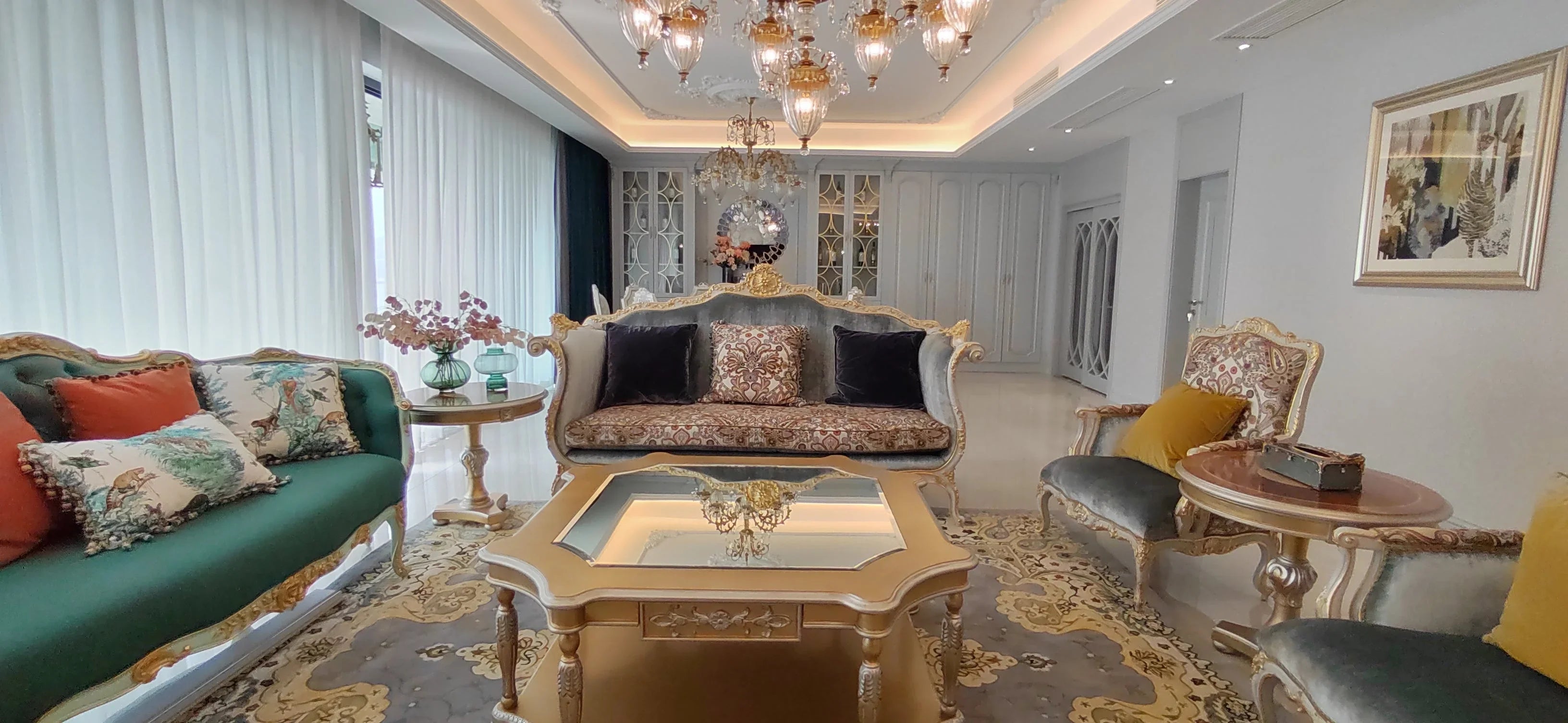 Wuhan Villa Project: A Living Room Masterpiece of Color & Craftsmanship by Ritong's Handmade Bedroom Furniture - RITONG HOME Furnishing