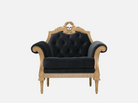 Front view of A-1178 sofa chair single — beech wood carved frame, gold leaf accents, velvet upholstery, and curved silhouette