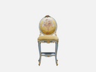 Front view of DC-0411-1 bar chair highlighting its Rococo silhouette, gold leaf styling, painted florals, and space integration