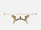 Oval wood dining table D-042 front: Ornate carved base, gold leaf trim, hand-painted accents – fits high-end classic rooms.