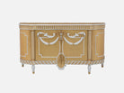 Front view of R-087-1 vintage sideboard showcasing its hand-carved frame, gold leaf accents, and cabinet design