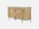 Angle view of R-087-1 vintage sideboard highlighting its carved drapery details and opulent gold leaf styling
