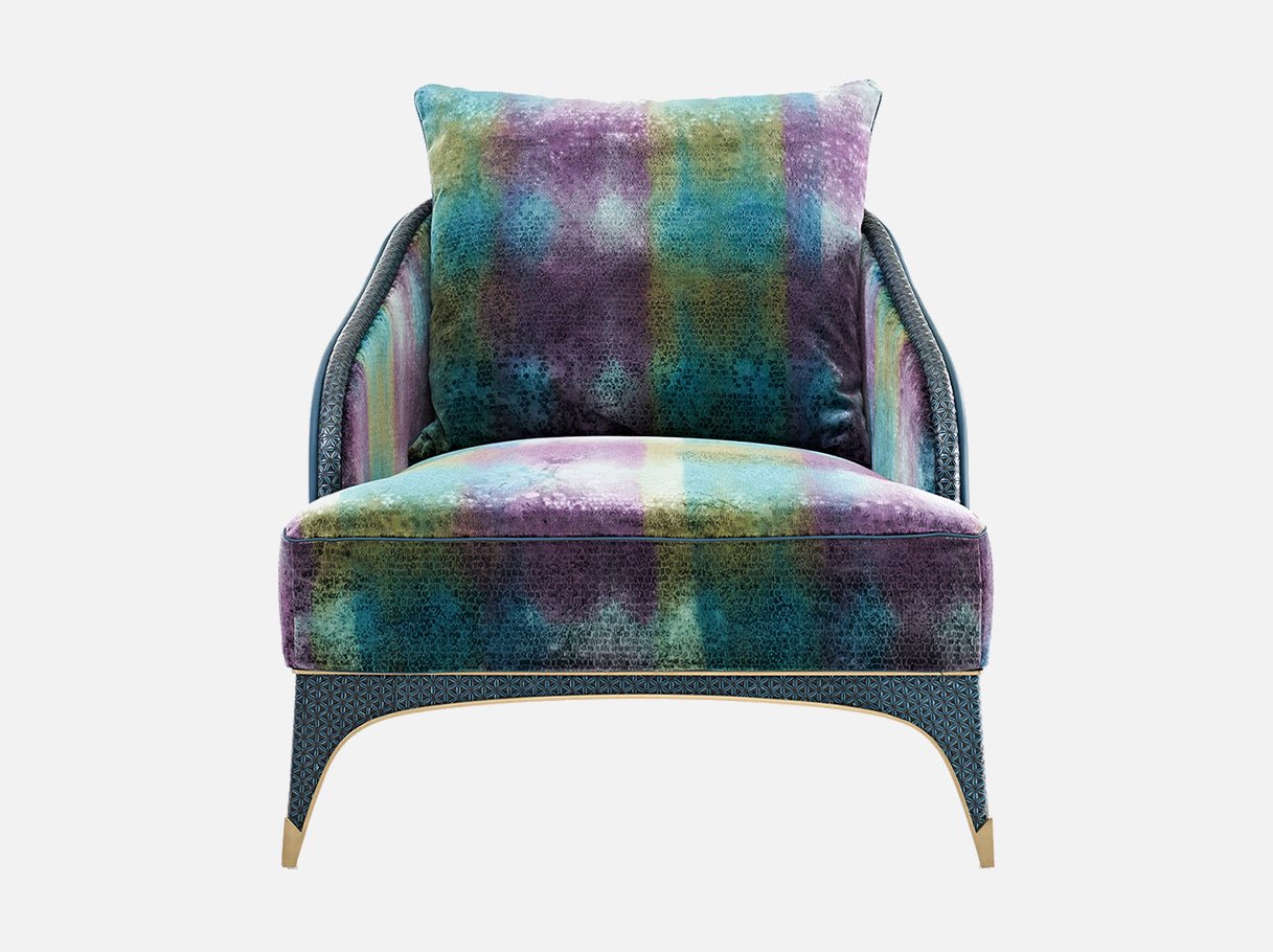 Modern accent chair MA-2963 upholstered in velvet with brass-plated frame