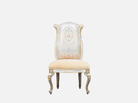 Solid wood dining chair DC-0421 front view: Beech wood carving, gold leaf accents, plush velvet seat – ideal for high end furniture