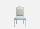 Upholstered dining chair DC-078 front view: Beech wood carving, french style gold leaf accents – ideal for high end furniture spaces