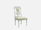 DC-081 dining chair side view: Curved back profile, carved legs, french style gold accents – exemplifying elegance