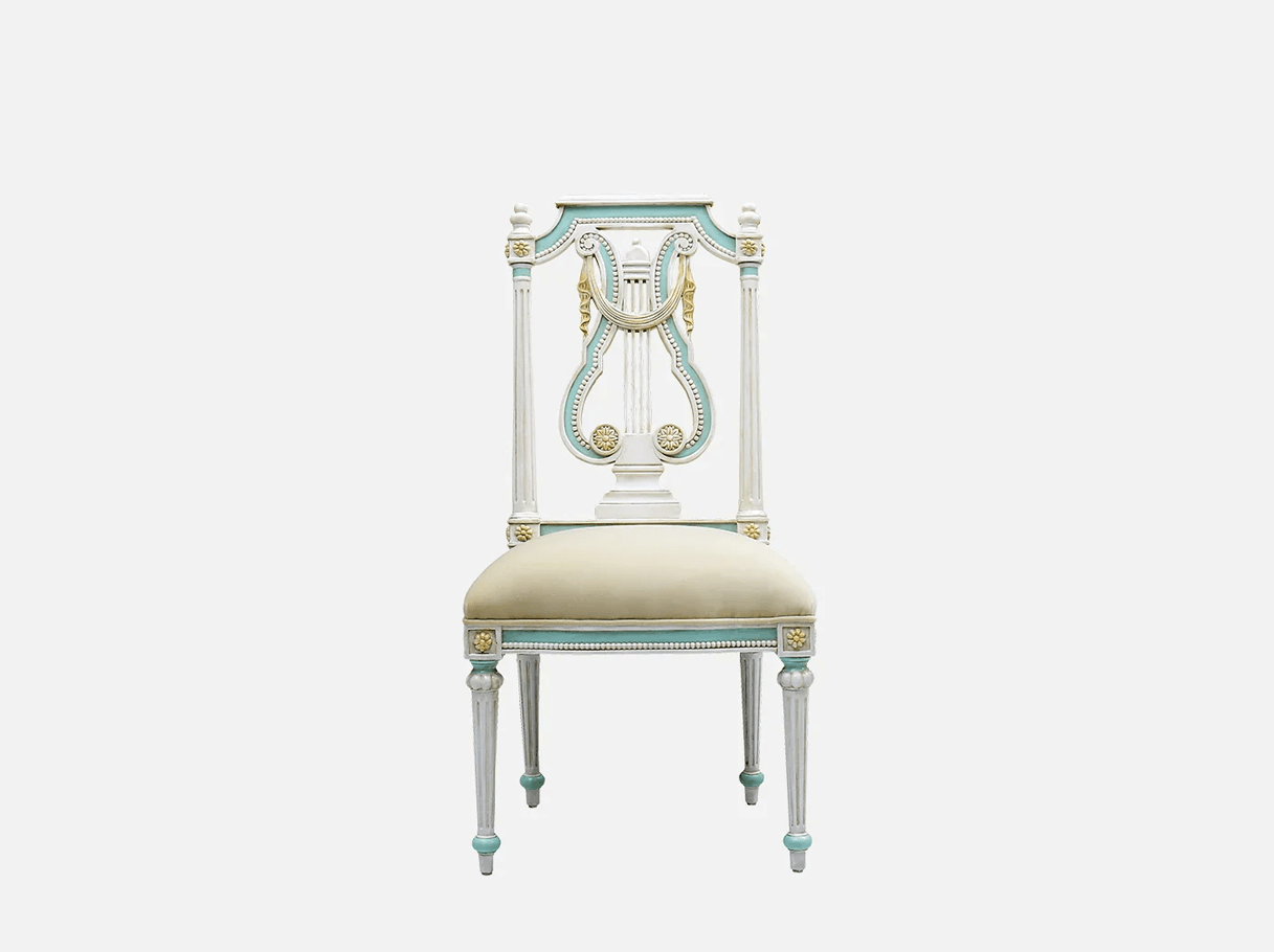 Curved back dining chair DC-081 front view: Beech wood curved back, velvet seat – ideal for high end furniture