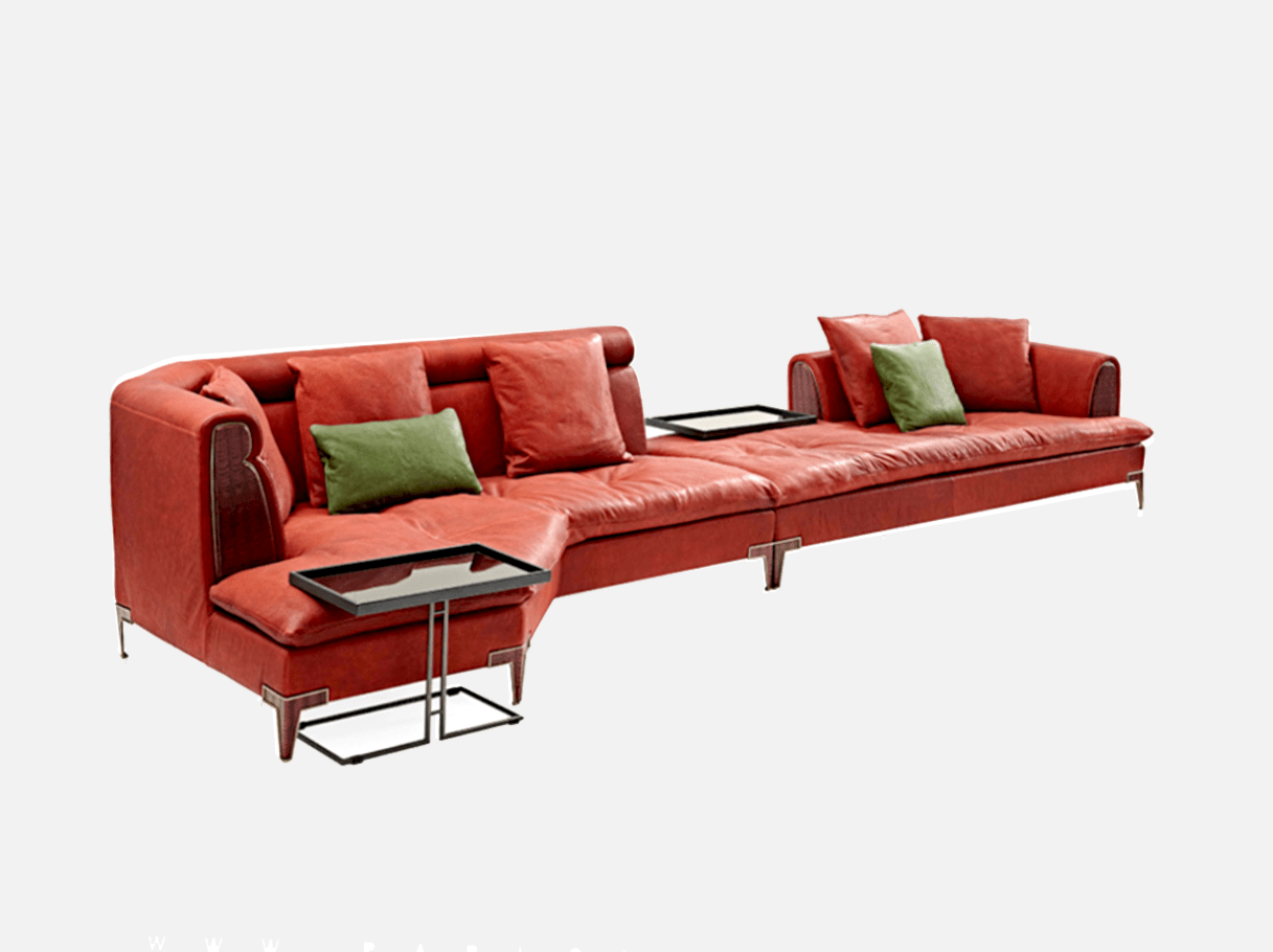 Side angle of MS-2981 luxury Art Deco sofa with modular seating and brass-plated legs