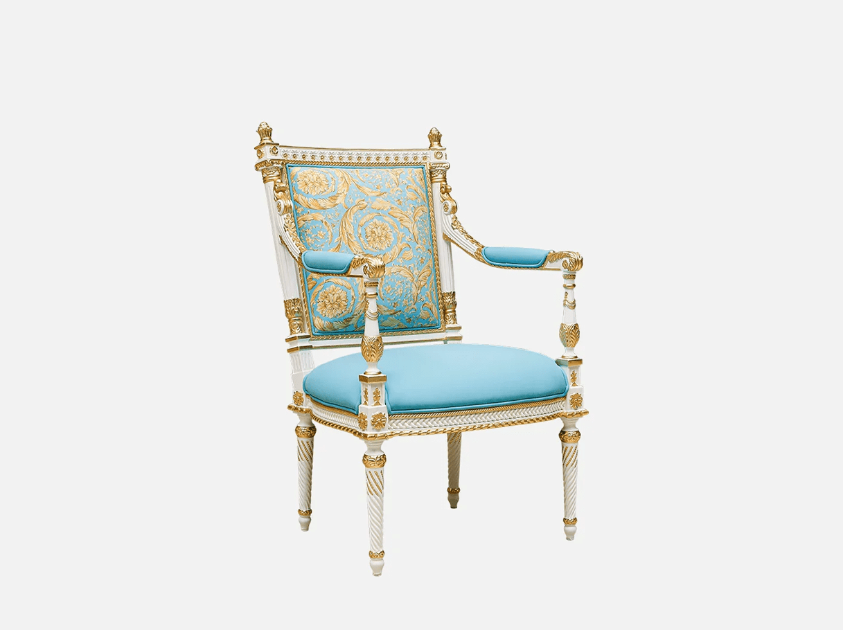AC-001 high back dining chair side view: Tall backrest, carved details, french style trim – exemplifying elegance